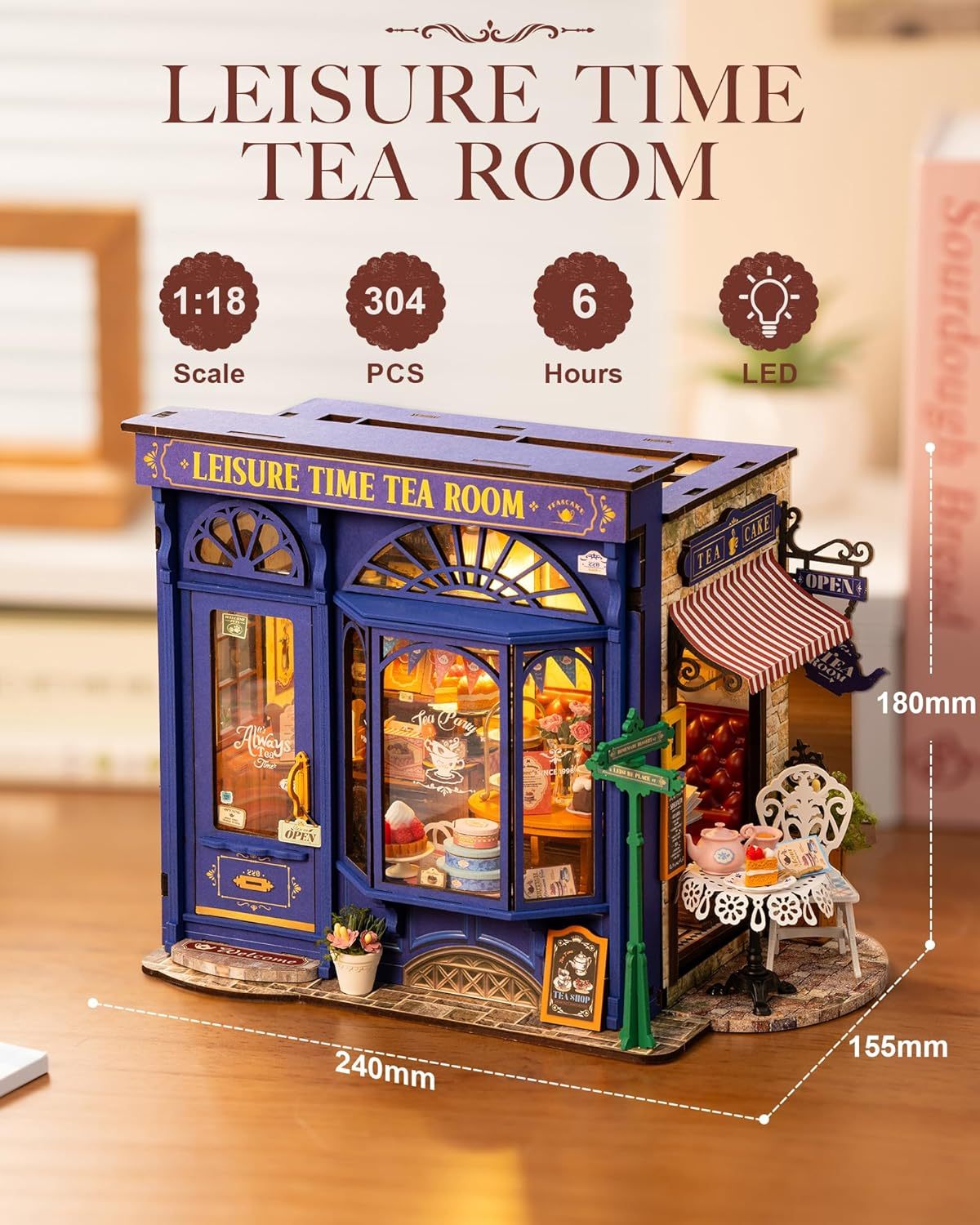 ROBOTIME Miniatur-Teestube mit LED & Möbeln – DIY Set