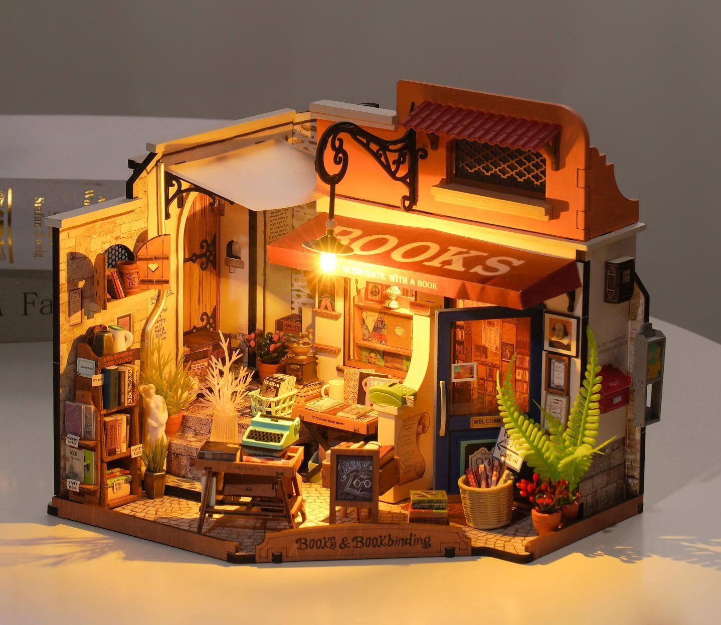 ROBOTIME DIY Miniatur Haus Bausatz Eck Buchhandlung Diorama