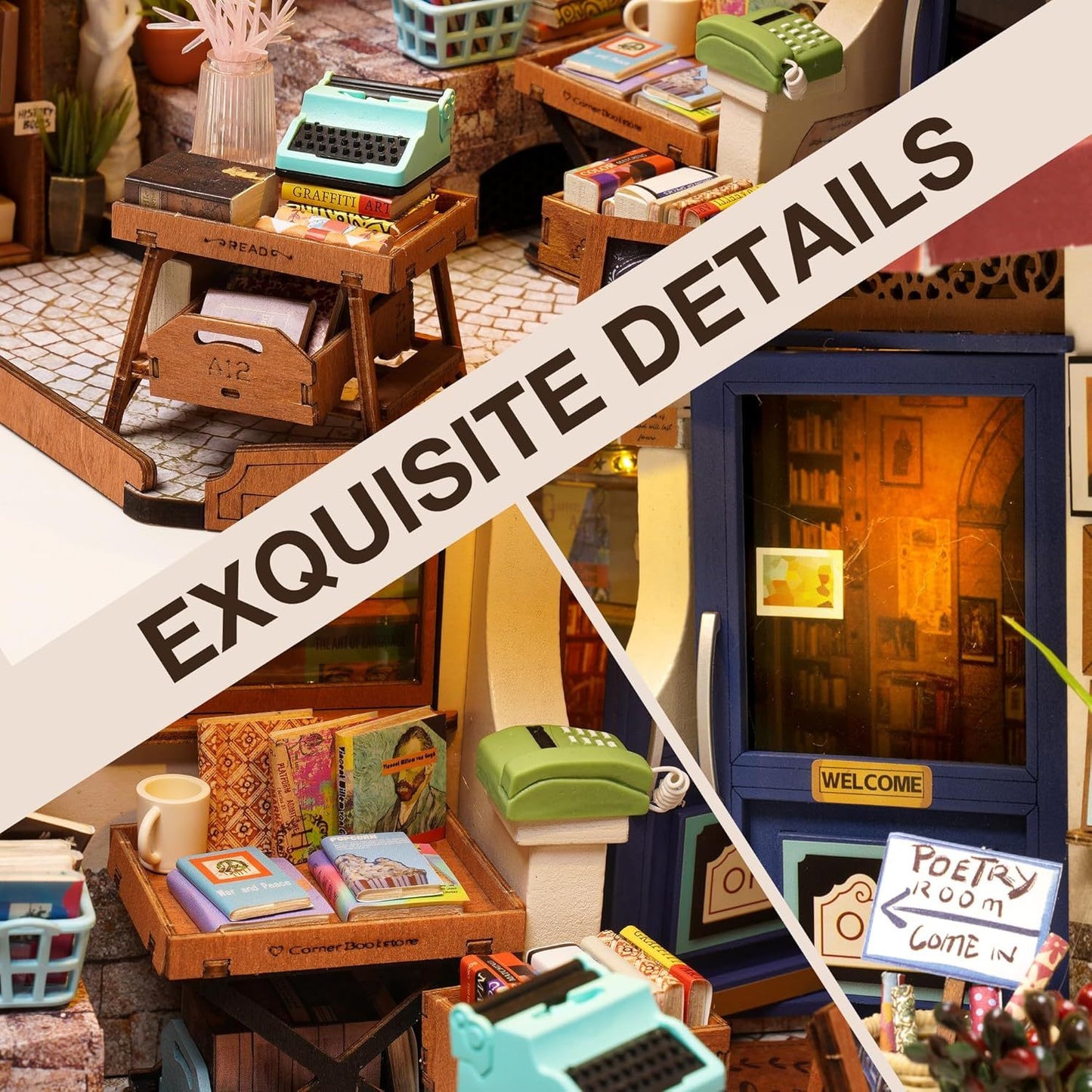 ROBOTIME DIY Miniatur Haus Bausatz Eck Buchhandlung Diorama