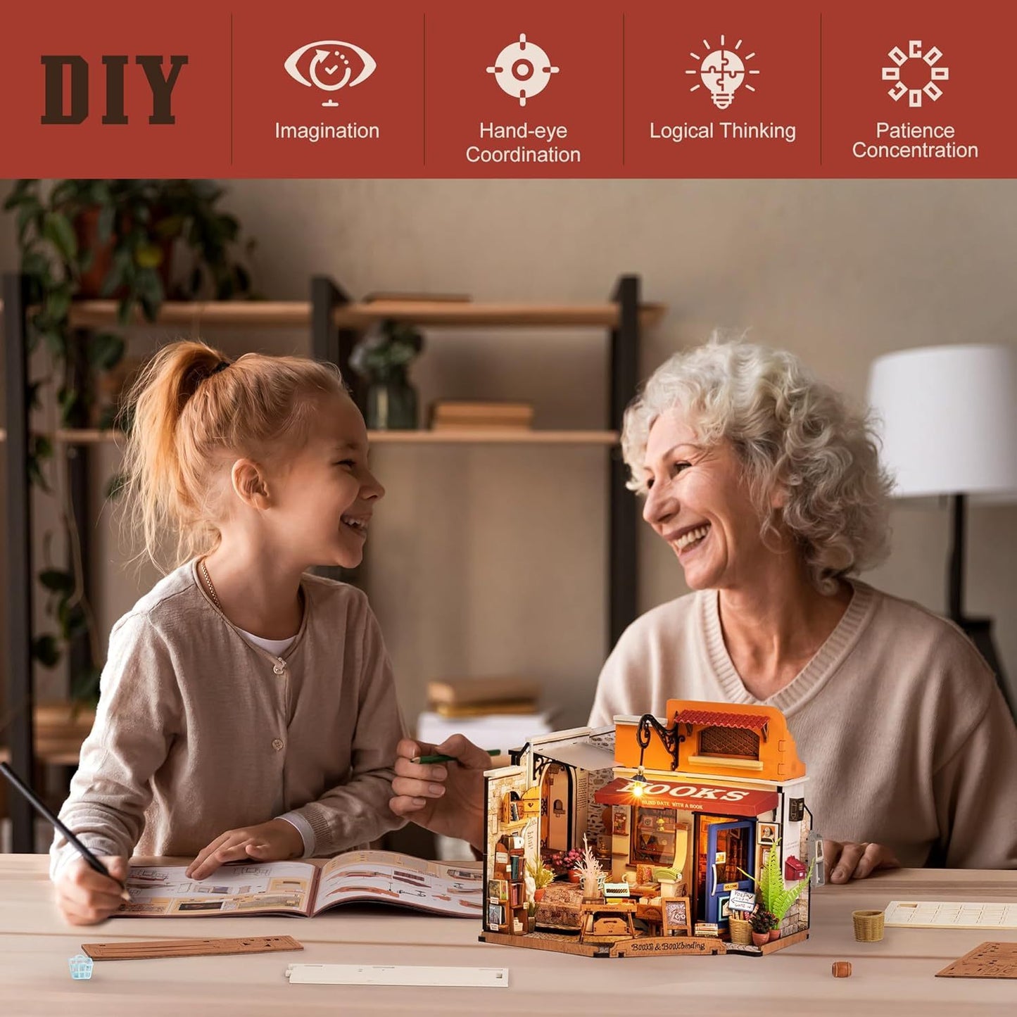ROBOTIME DIY Miniatur Haus Bausatz Eck Buchhandlung Diorama