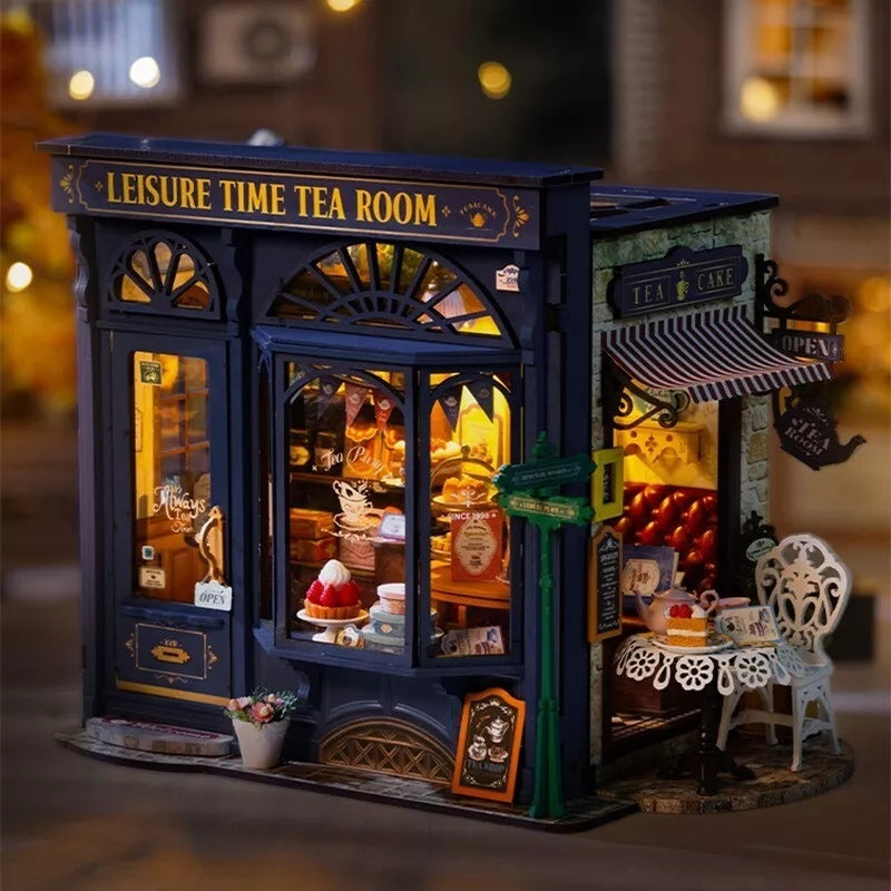 ROBOTIME Miniatur-Teestube mit LED & Möbeln – DIY Set