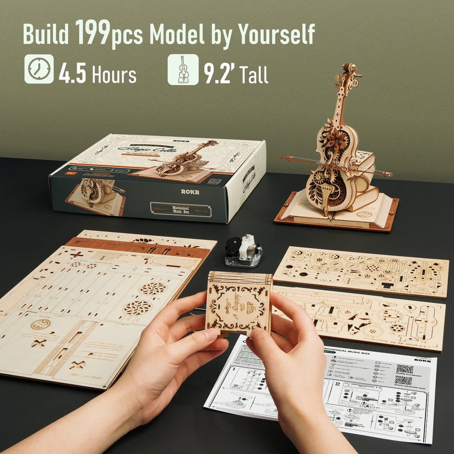 ROKR 3D Holzpuzzle – Magisches Cello Spieluhr