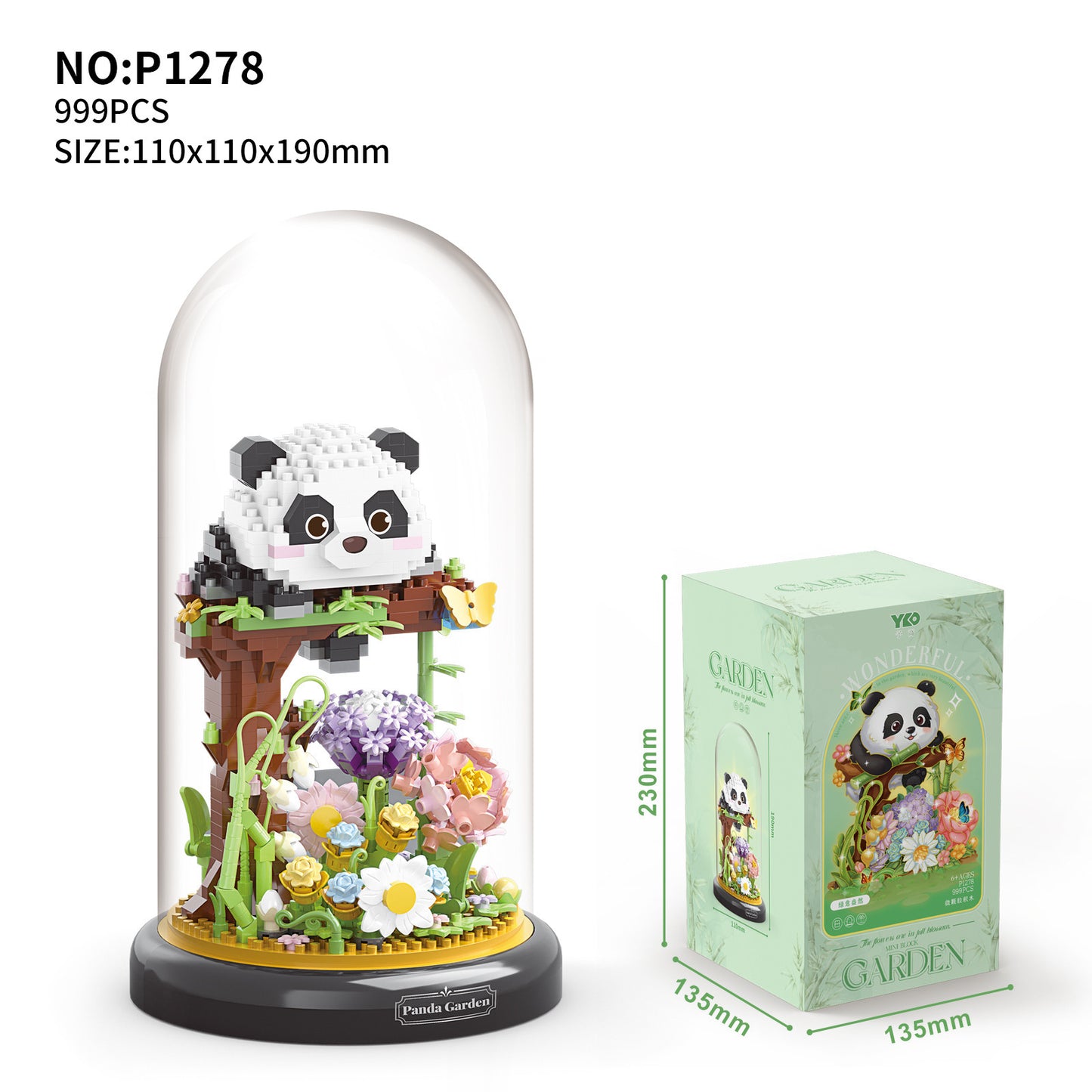 Klemmbaustein Bauset mit Kuppel - Pandagarden oder Birdgarden 4 Varianten