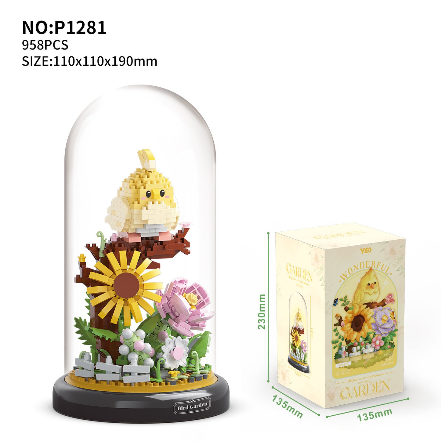 Klemmbaustein Bauset mit Kuppel - Pandagarden oder Birdgarden 4 Varianten